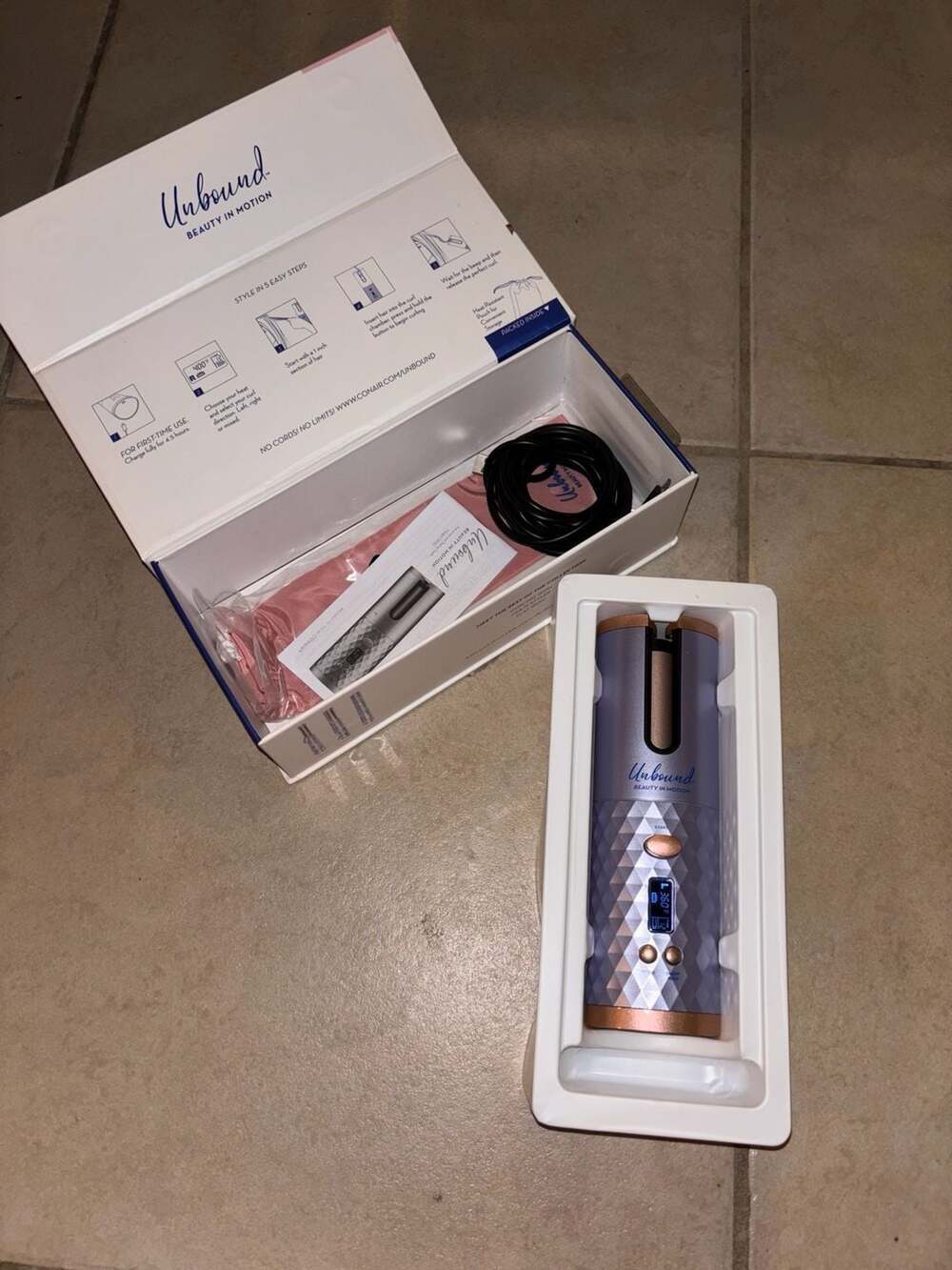 Working Conair Unbound Cordless Auto Curler CR510 Lavender/Rose Gold